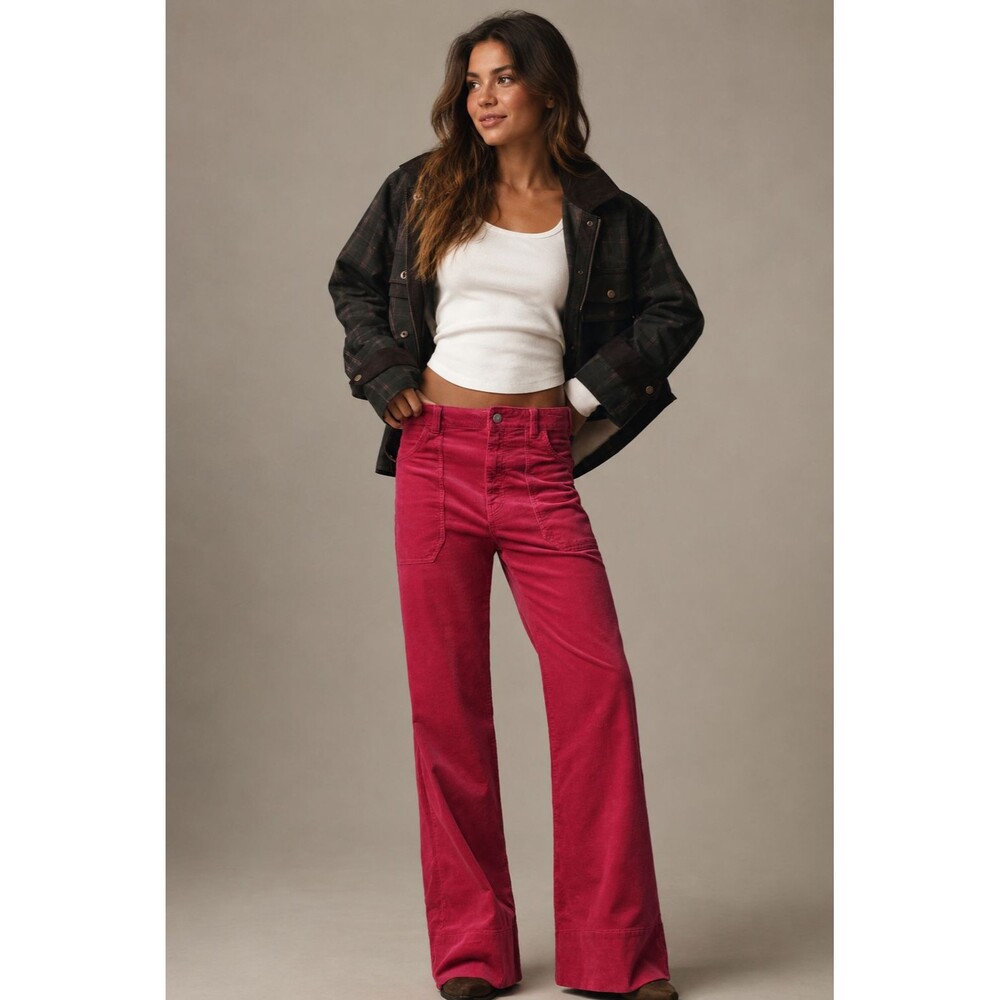 ANTHROPOLOGIE PILCRO Women’s New Flare Jeans 26 Raspberry Bootcut Corduroy Pants
